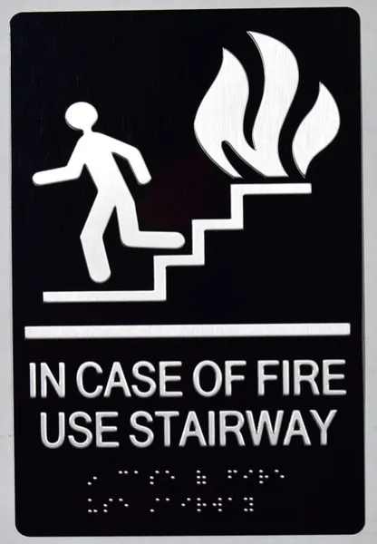 In Case of Fire Use Stairs DO NOT Use THIS Elevator SIGN - Black Tactile Touch Braille (ALUMINUM SIGNS 9 x 6)