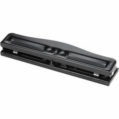 3-Hole Adjustable Paper Punch, 3 Punch Head(s), 11 Sheet of 16lb Paper, 1/4" Punch Size, Round Shape, Black