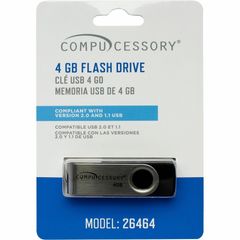 4GB USB 2.0 Flash Drive, 4 GB, USB 2.0, 12 MB/s Read Speed, 5 MB/s Write Speed, Aluminum, 1 Year Warranty, 1 Each