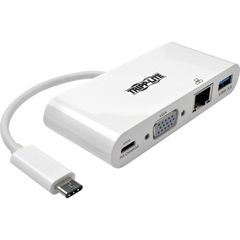 USB-C Multiport Adapter, VGA, USB 3.x (5Gbps) Hub Port, Gigabit Ethernet and 60W PD Charging, White, for Notebook/Tablet PC, 2 x USB Ports, 2 x USB 3.0, Network (RJ-45), VGA, Wired