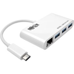 3-Port USB 3.x (5Gbps) Hub with LAN Port, USB-C to 3x USB-A Ports and Gigabit Ethernet, White, USB Type C, External, 3 USB Port(s), 1 Network (RJ-45) Port(s), 3 USB 3.1 Port(s)