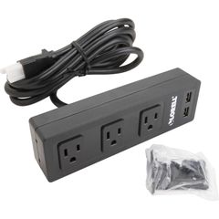 Under Desk AC Power Center with USB Charger, 3 x AC Power, 2 x USB, Black