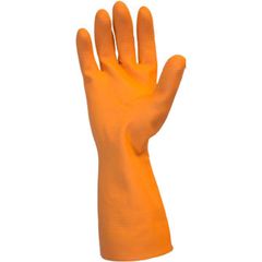 Orange Neoprene Latex Blend Flock Lined Latex Gloves, Chemical Protection, X-Large Size, Orange, Fish Scale Grip, Flock-lined, For Dishwashing, Cleaning, Meat Processing, 28 mil Thickness
