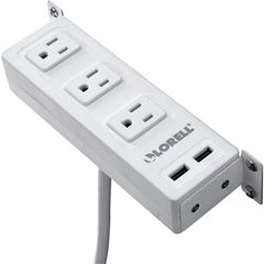 Under Desk AC Power Center with USB Charger, 3 x AC Power, 2 x USB, 8 ft Cord, Surface-mountable, White