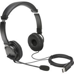 USB-A Headphones with Mic, Stereo, USB Type A, Wired, Over-the-head, Binaural, Supra-aural, 6 ft Cable, Noise Cancelling Microphone