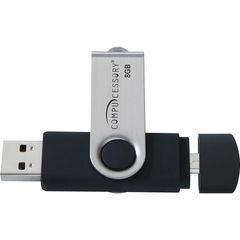 8GB USB 2.0 Flash Drive, 8 GB, USB 2.0, Silver, Black, 1 Year Warranty, 1 Each