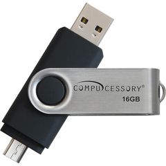 16GB USB 2.0 Flash Drive, 16 GB, USB 2.0, Silver, Black, 1 Year Warranty, 1 Each