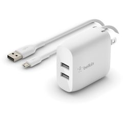 BoostCharge Dual USB-A Wall Charger 24W (USB-A to Micro-USB cable included) - Power Adapter, 1 Pack,