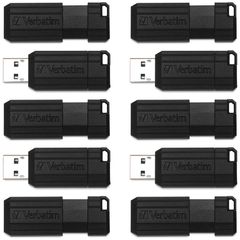 64GB PinStripe USB Flash Drive - Business 10pk - Black, 64 GB, USB 2.0 Type A, Black, 10 / Pack
