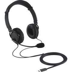 USB-C Hi-Fi Headphones with Mic, Stereo, USB Type C, Wired, Over-the-head, Binaural, Ear-cup, 6 ft Cable, Noise Cancelling Microphone, Noise Canceling, Black