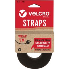 Strap,Adjustable,Reusable,Recycled,1"x10',Black, Cable Strap, Black, 1