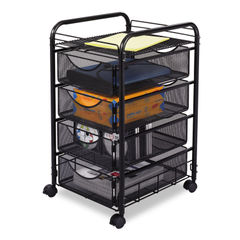 Onyx Mesh Mobile File with Four Supply Drawers, Metal, 1 Shelf, 4 Drawers, 15.75" x 17" x 27", Black