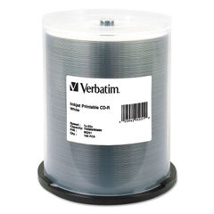 CD-R Printable Recordable Disc, 700 MB/80 min, 52x, Spindle, White, 100/Pack