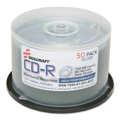 7045015214221, SKILCRAFT Recordable Compact Disc, CD-R, 700 MB/80 min, 52x, Spindle, Silver, 50/Pack