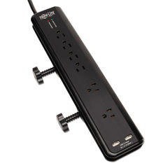 Protect It! Clamp-Mount Surge Protector, 6 Outlets/2 USB, 6 ft Cord, 2100 J