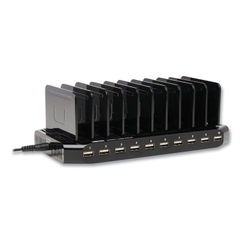 Desktop Charging Station with Adjustable Storage, 10 Devices, 9.4 x 4.7 x 1, Black